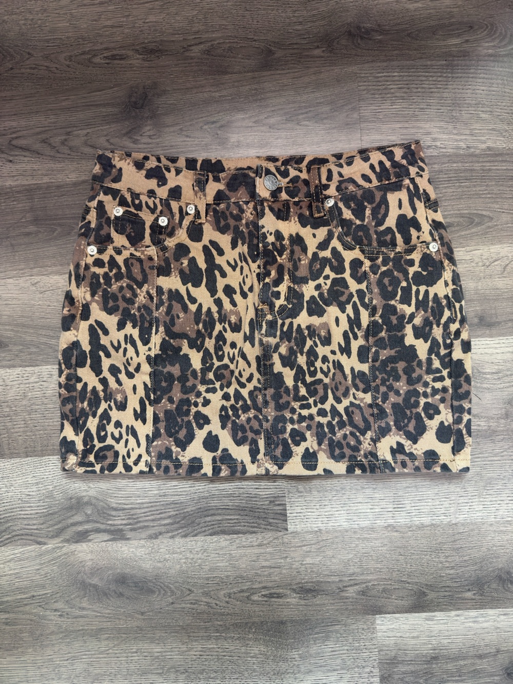 Windsor Leopard Print Denim Mini Skirt in Brown and Black